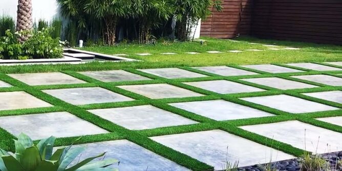 artificial grass pavers 2 668x334 1 - How To Install Artificial Grass Between Pavers Patio